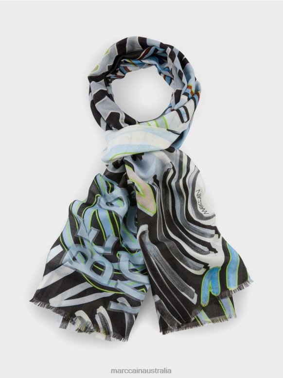 Accessory Soft Powder Blue J8XFX1692 Scarf with collage print Marc Cain