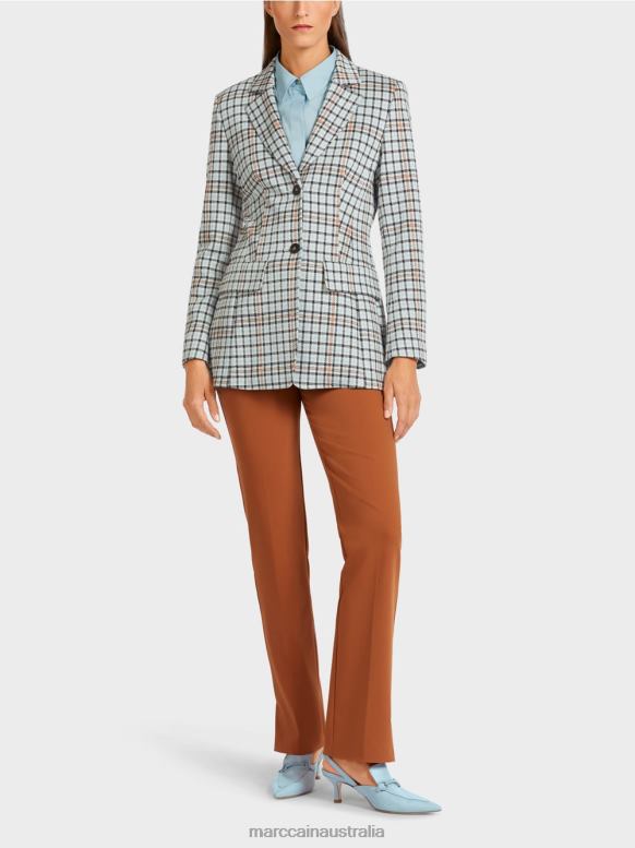 Clothing Atmospheric Blue J8XFX208 Long blazer in check pattern Marc Cain