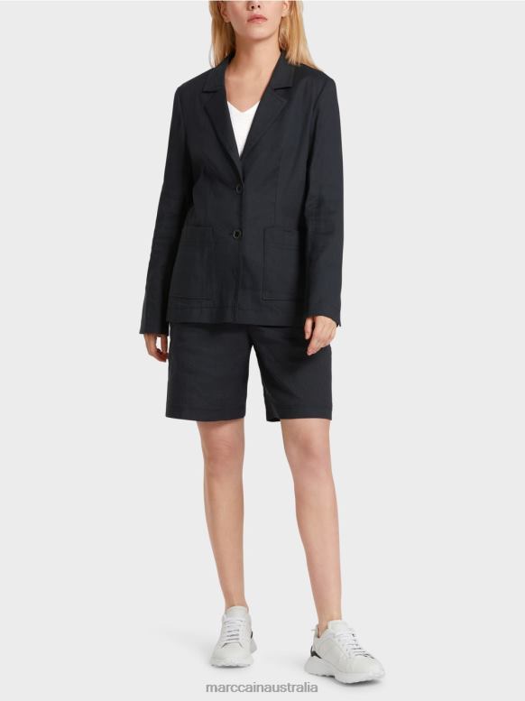 Clothing Midnight Blue J8XFX179 Figure-hugging blazer with linen Marc Cain