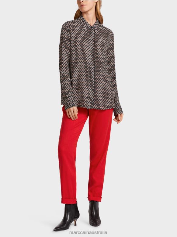 Clothing Black J8XFX920 Viscose blouse with all-over print Marc Cain