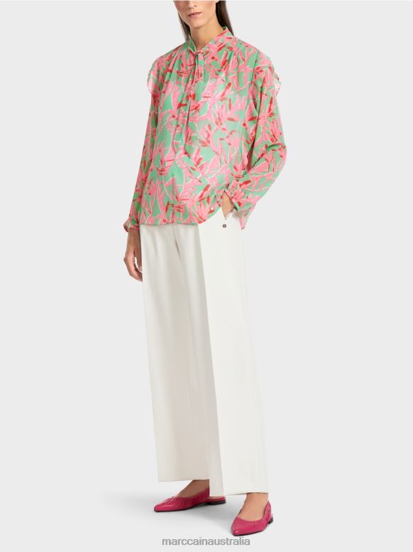 Clothing Bright Jade J8XFX972 Frilly blouse with floral print Marc Cain