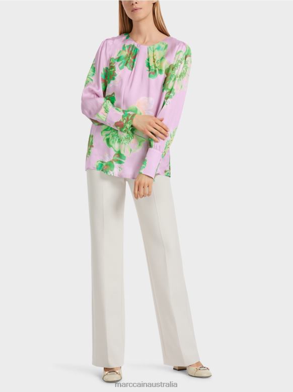 Clothing Bright Lavender J8XFX842 Blouse with pleated round neck Marc Cain