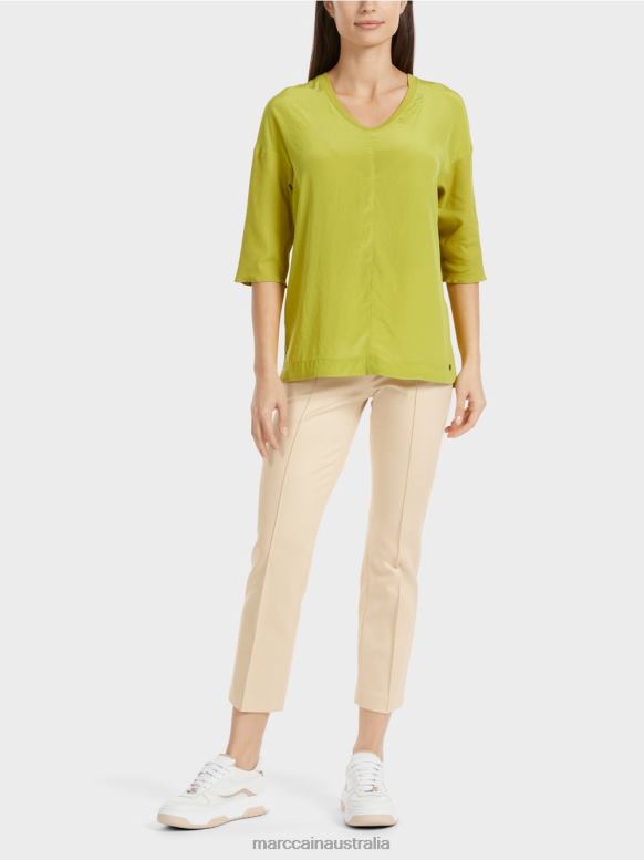 Clothing Bright Olive Green J8XFX906 Blouse with material mix Marc Cain