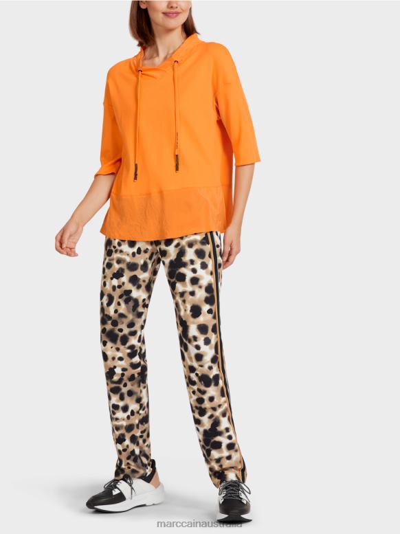 Clothing Bright Orange J8XFX983 Blouse-style top in a mix of textures Marc Cain