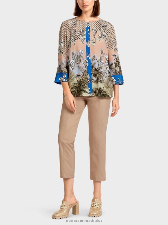 Clothing Bright Tan J8XFX966 Elegant blouse-style top in pattern mix Marc Cain