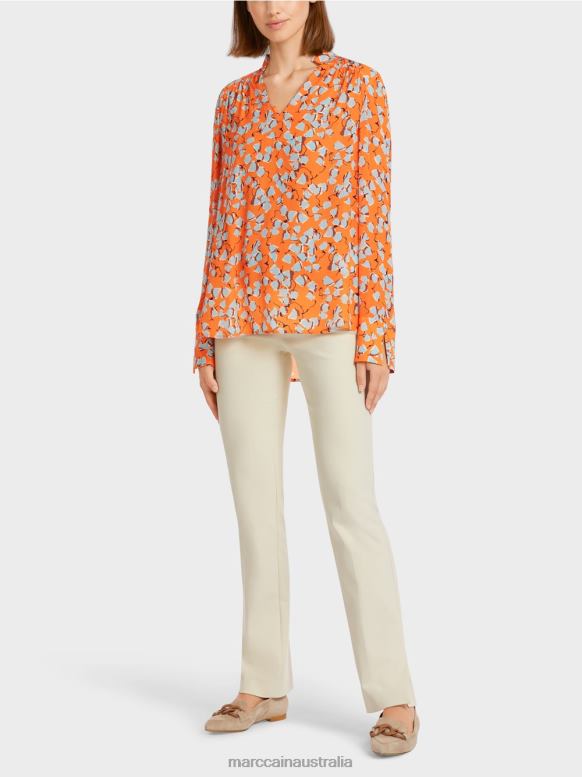 Clothing Clear Orange J8XFX1021 Printed blouse-style top with V-neck Marc Cain