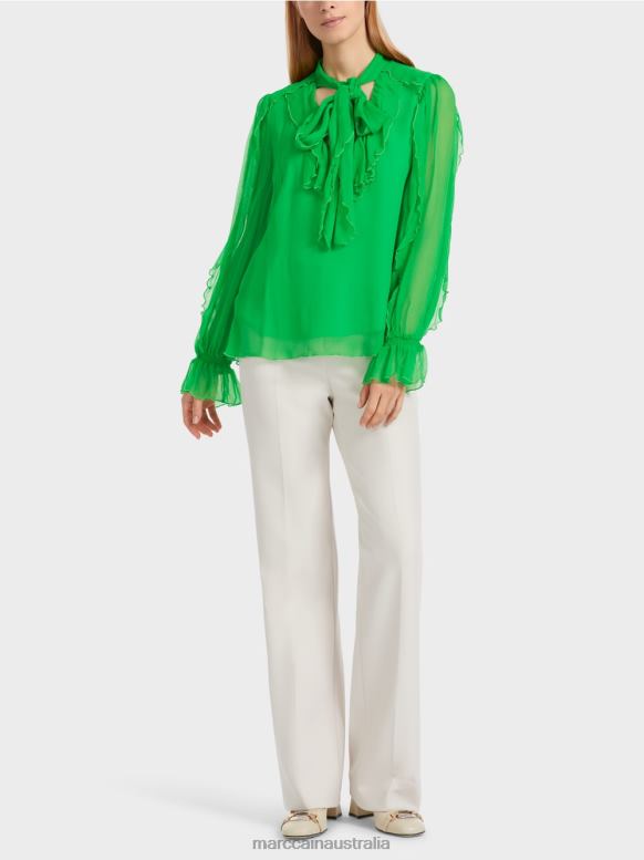 Clothing Dark Apple Green J8XFX841 Crinkle chiffon blouse Marc Cain
