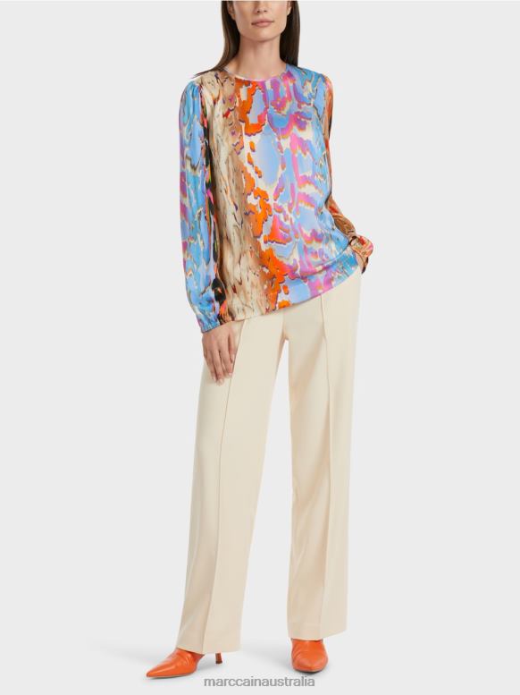 Clothing Dark Summer Sky J8XFX851 Colourful silk blouse Marc Cain