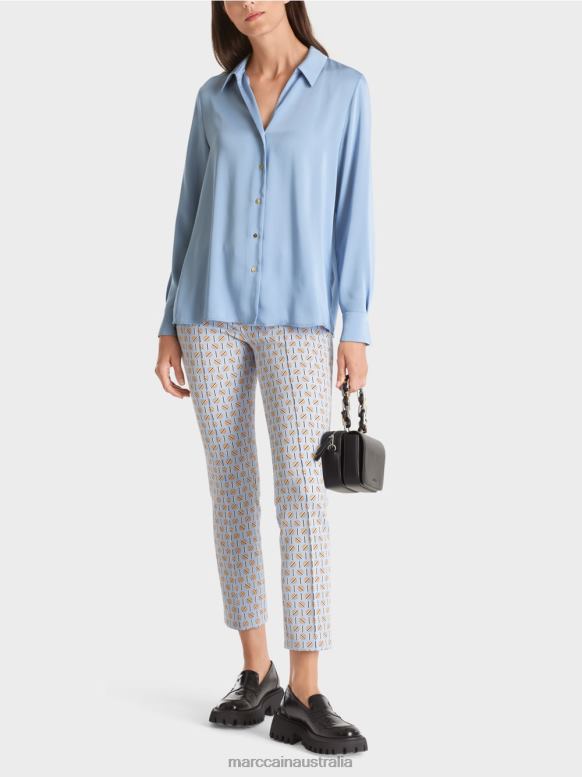 Clothing Dark Summer Sky J8XFX859 Classic shirt blouse with V-neck Marc Cain