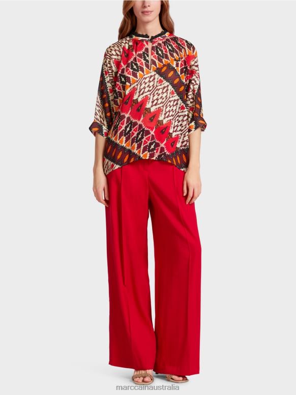 Clothing Deep Red J8XFX913 Printed kimono blouse in viscose Marc Cain