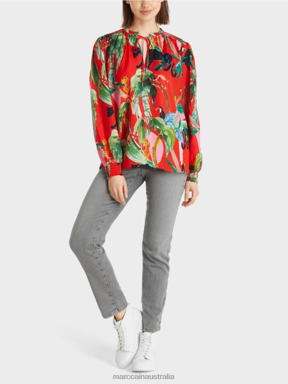 Clothing Fire Red J8XFX926 Blouse with Jungle Print Marc Cain