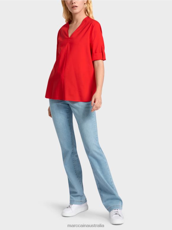 Clothing Fire Red J8XFX930 "Rethink Together" blouse with tabs Marc Cain