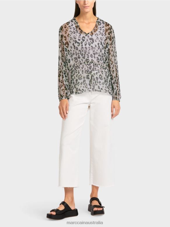 Clothing Light Lavender J8XFX955 Tiered blouse with leopard print Marc Cain