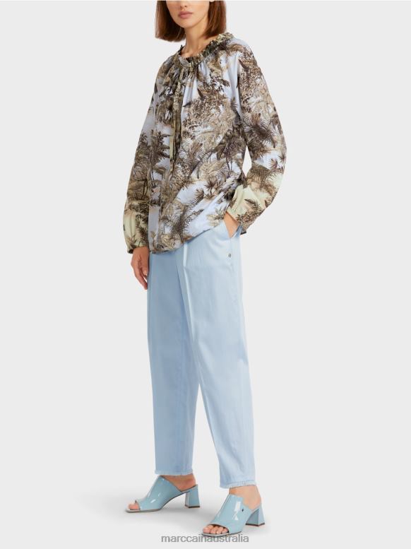 Clothing Light Powder Blue J8XFX963 Raglan blouse with palm motif Marc Cain