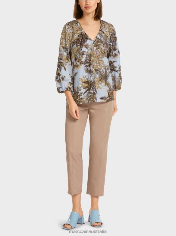 Clothing Light Powder Blue J8XFX965 Blouse-style top with palm motif Marc Cain