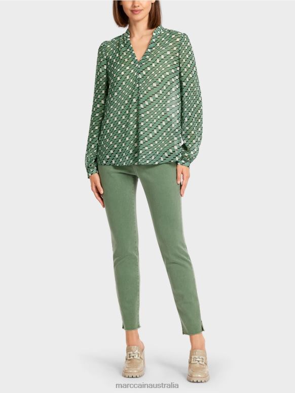 Clothing Moss Green J8XFX1000 Blouse in a geometric pattern Marc Cain