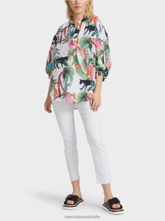 Clothing Off-White J8XFX927 Cotton blouse in an animal design Marc Cain