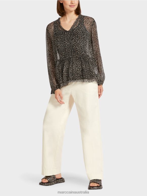 Clothing Powder Cream J8XFX979 Oversized viscose top with leopard print Marc Cain