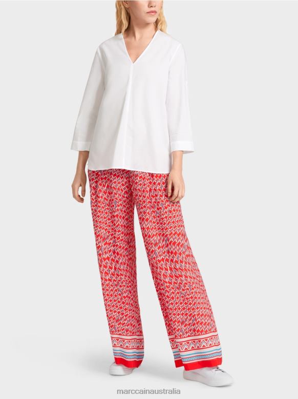 Clothing White J8XFX931 "Rethink Together" blouse with tabs Marc Cain