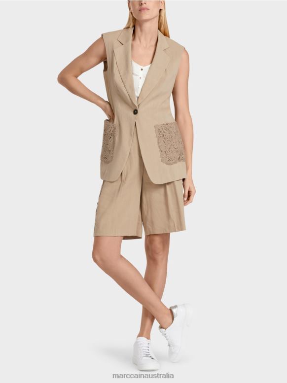 Clothing Deep Sand J8XFX273 Sleeveless linen blazer Marc Cain
