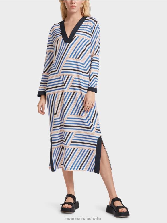 Clothing Azure J8XFX52 Midi dress with asymmetrical stripes Marc Cain