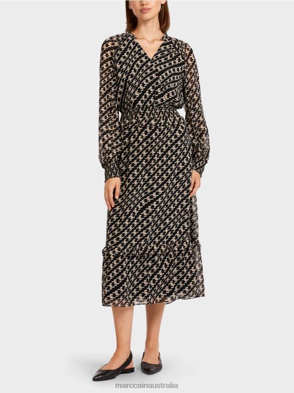 Clothing Black J8XFX127 Long dress with geometric design Marc Cain