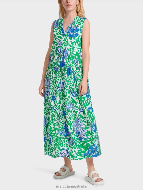 Clothing Bright Basil Leaf J8XFX54 Printed dress with flounces Marc Cain