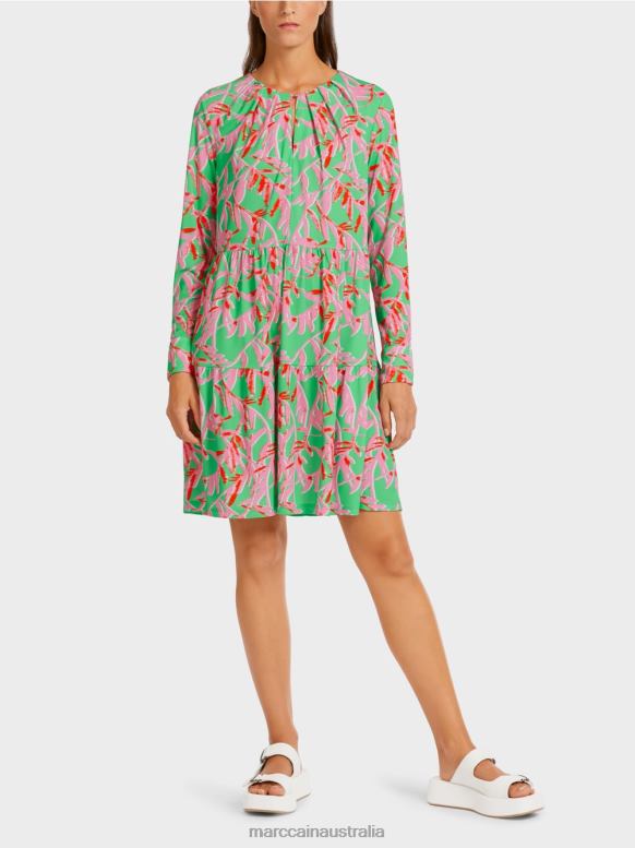 Clothing Bright Jade J8XFX107 Flounce dress with pleated details Marc Cain