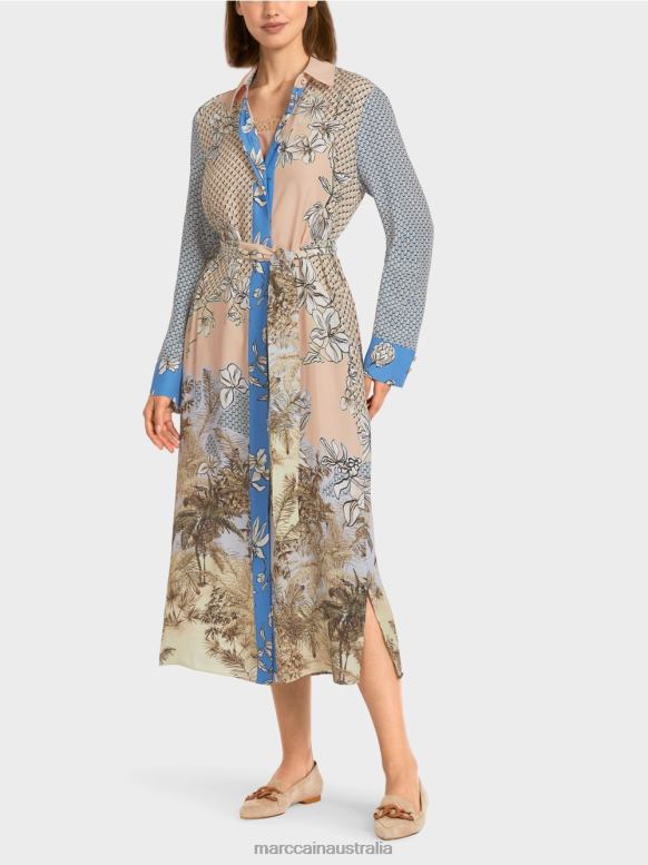 Clothing Bright Tan J8XFX101 Elegant shirt dress with pattern mix Marc Cain