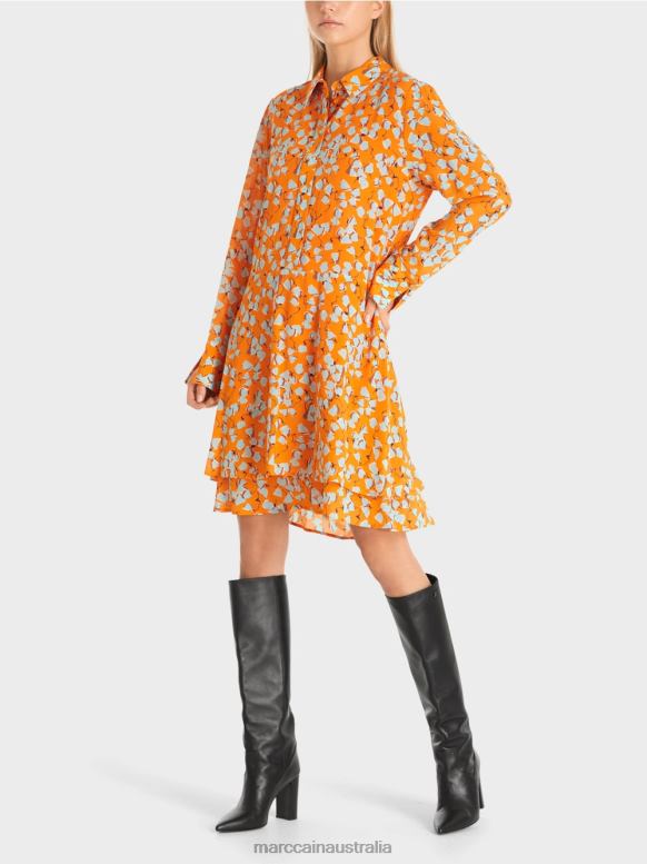 Clothing Clear Orange J8XFX141 Shirt dress with flounces Marc Cain