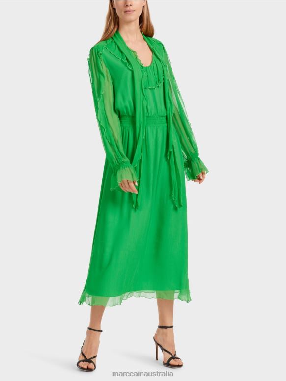 Clothing Dark Apple Green J8XFX9 Playful dress in crinkle chiffon Marc Cain