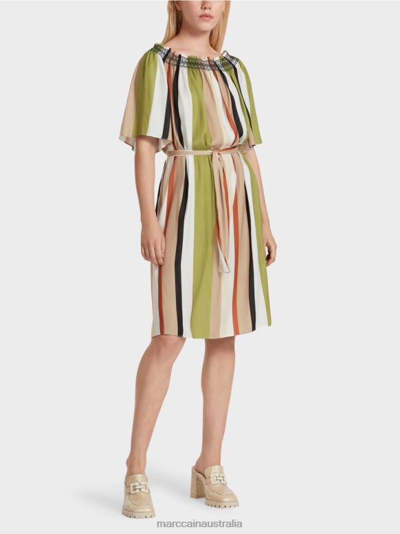 Clothing Deep Oliv Green J8XFX87 Raglan dress with vertical stripes Marc Cain