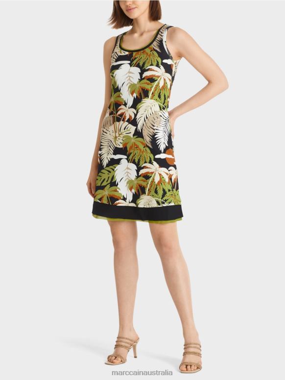 Clothing Deep Oliv Green J8XFX96 Dress with palm print Marc Cain