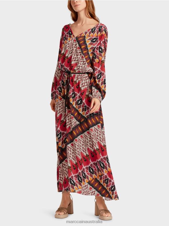 Clothing Deep Red J8XFX64 Long dress with all-over print Marc Cain
