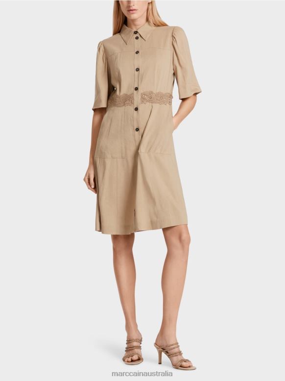 Clothing Deep Sand J8XFX84 Fitted linen dress Marc Cain