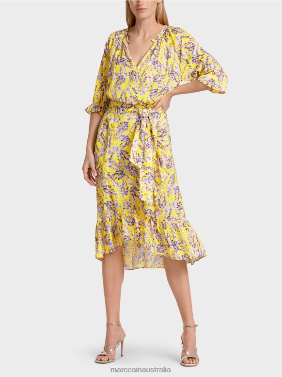 Clothing Lemon Green J8XFX75 Printed dress with wrap-over effect Marc Cain