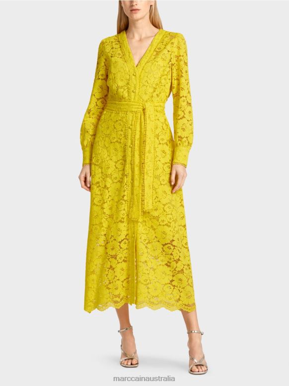 Clothing Lemon Green J8XFX83 Long dress in lace Marc Cain
