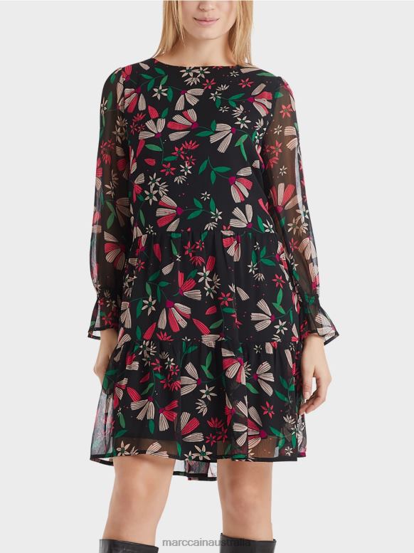 Clothing Magenta J8XFX147 Feminine dress with flower print Marc Cain