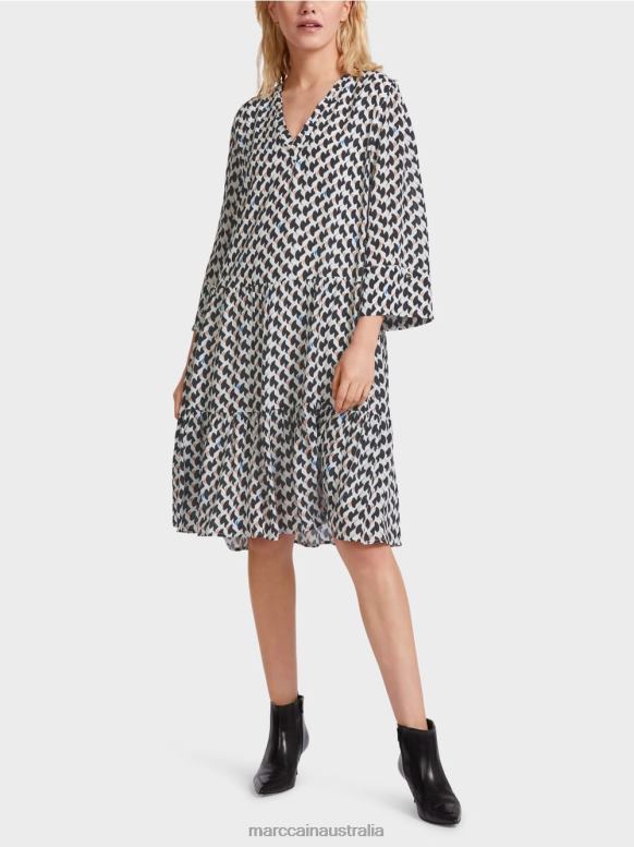 Clothing Midnight Blue J8XFX53 Printed dress with flounces Marc Cain