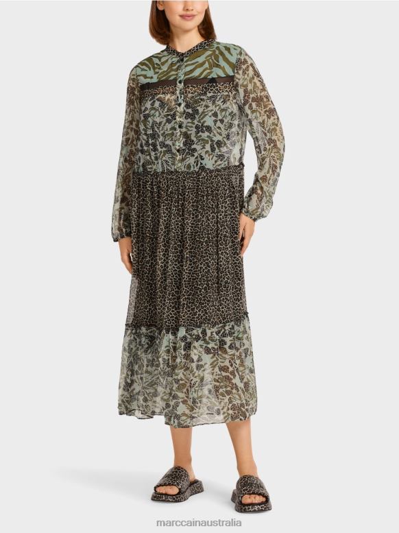 Clothing Soft Skylight J8XFX114 Long tiered dress with pattern mix Marc Cain