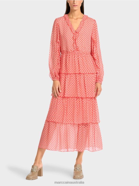 Clothing Tangerine J8XFX110 Flounce dress in polka dot pattern Marc Cain