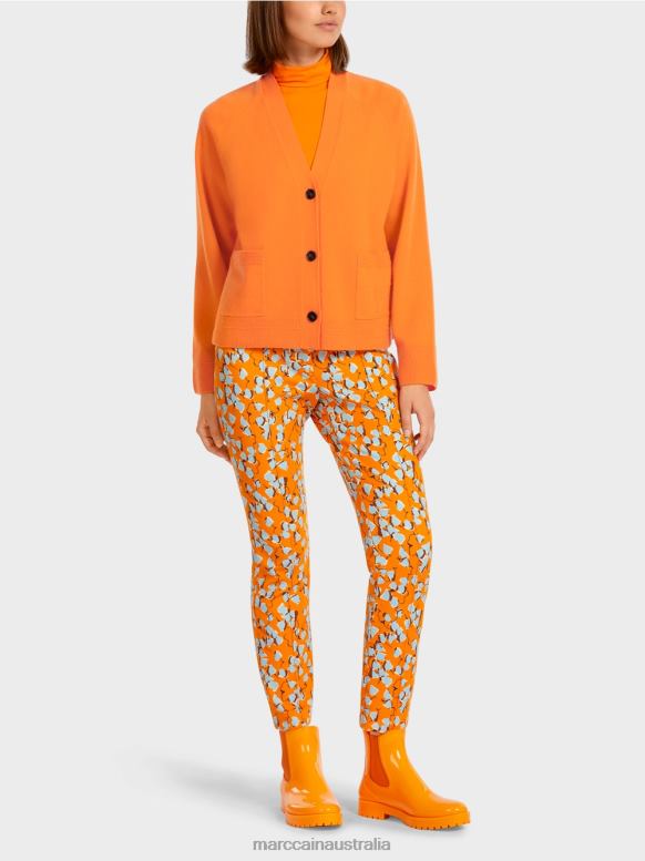 Clothing Clear Orange J8XFX447 Elegant cardigan with side slits Marc Cain