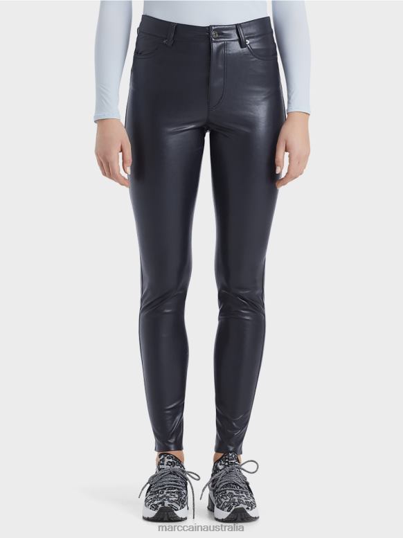 Clothing Midnight Blue J8XFX832 Drainpipe trousers in imitation leather Marc Cain