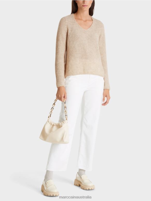 Clothing Almond Milk J8XFX1057 V-Sweater 100 % Made in Germany Marc Cain