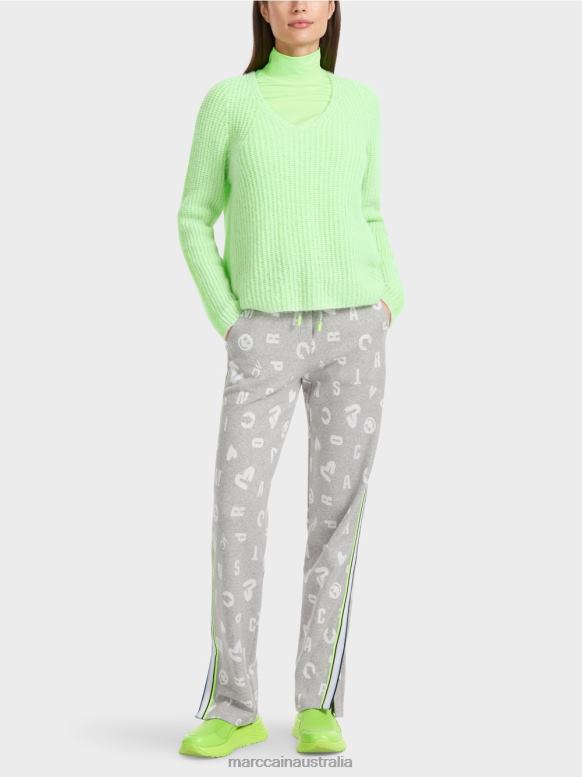 Clothing Bright Shocking Green J8XFX1094 V-Sweater 100 % Made in Germany Marc Cain