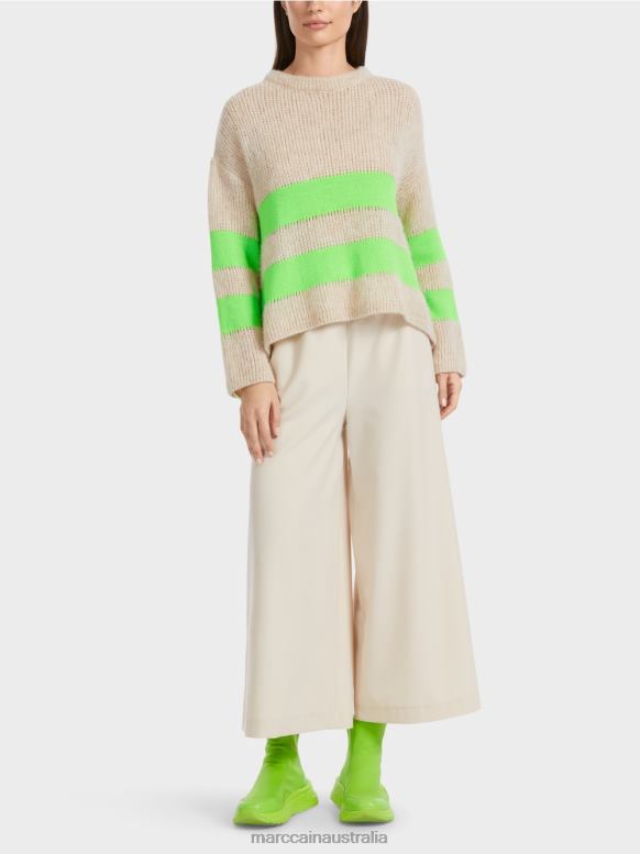 Clothing Bright Shocking Green J8XFX1096 Striped sweater Knitted in Germany Marc Cain