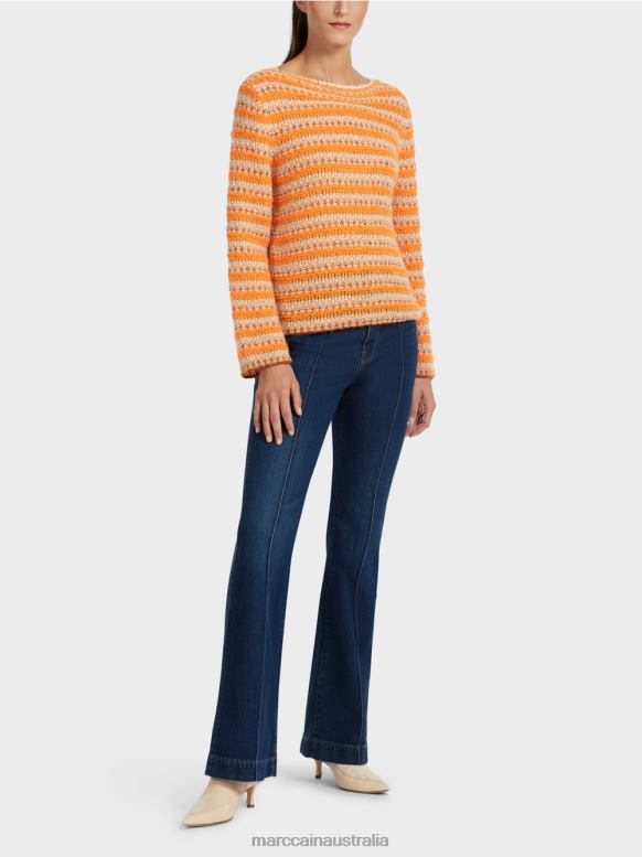 Clothing Clear Orange J8XFX1210 Striped sweater "Knitted in Germany" Marc Cain