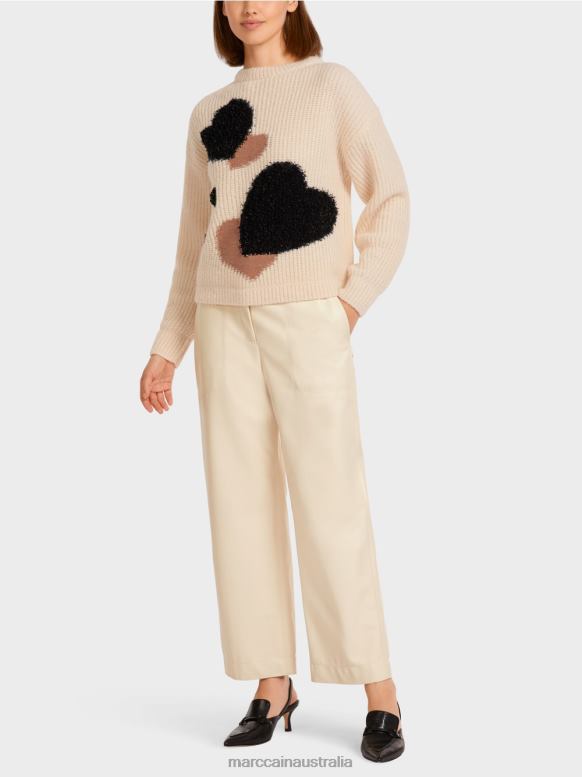 Clothing Creme J8XFX1193 Sweater with heart "Knitted in Germany" Marc Cain