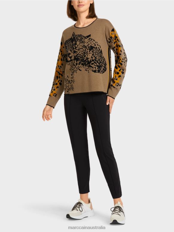 Clothing Light Coffee J8XFX1180 Knitted sweater with leopard design Marc Cain