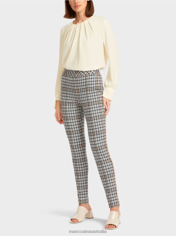 Clothing Atmospheric Blue J8XFX735 Checked pants with side piping Marc Cain